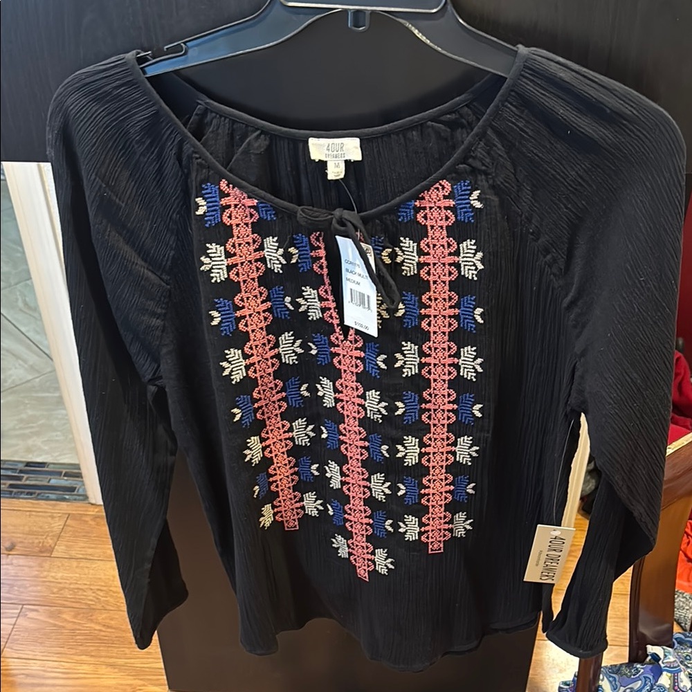 Knox Rose Black Embellished 3/4 Sleeve Blouse